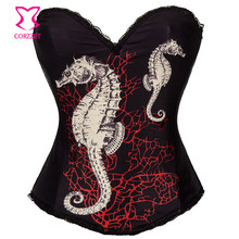 Hippocampus & Red Sea Coral Prints Burlesque Costume Corset Top Punk Sexy Korsett For Women Corsets And Bustiers Gothic Clothing 2024 - buy cheap