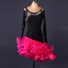 New long sleeve shoulder cut out Latin Dance Dress Women diamond Salsa  Dresses Competition Dance Costume Cha Cha Dress L017 2024 - buy cheap