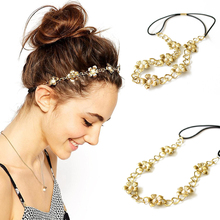 Fashion Hair Jewelry Gold Flower Headband Metal Head Chain Women Pearl Head Pieces Girls Headpieces Accessories 2024 - buy cheap