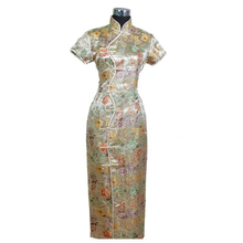 New Gold Chinese Traditional Women's Silk Dress Long Slim Cheongsam Qipao Mandarin Collar Size S M L XL XXL XXXL WC057 2024 - buy cheap