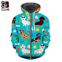 OGKB Hoodies 2018 Men's new zipper hooded sun dog print 3D dog park umbrella hoodie Sweatshirt Hiphop zipper hoodie 2024 - buy cheap