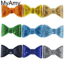 MyAmy Free Shipping 90pcs/lot embroidered 2'' sequin bows applique WITHOUT clips kids boutique hair bows girls children kids 2024 - buy cheap