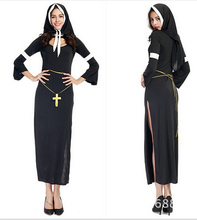 FREE SHIPPING Halloween Costumes Cosplay 2016 Nun Outfit Fantasy Sexy Black Slim Dress Nun Costume 2024 - buy cheap