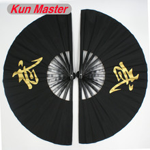 Bamboo Double  Tai Chi Performance Fan Left And Right  Martial Arts Fan Kung Fu Fans Black Cover Chinese Word Pattern 2024 - buy cheap