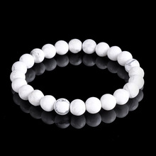 6mm 8mm Simple Punk Rock Round Ball Beaded Strand Bracelet Natural Real White Howlite Turquoises Stone Mala Bracelets Women Male 2024 - buy cheap