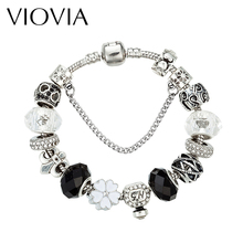 VIOVIA-abalorio fino floral para mujer, botella de perfume, pulseras de perlas de cristal blancas y negras, regalo de joyería, B16122 2024 - compra barato