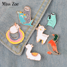 Cute funny animals enamel pin Llama duck sloth sheep badge brooch Lapel pin Denim Jeans shirt bag Cartoon Jewelry Gift for kids 2024 - купить недорого