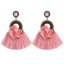 Women's European style Cotton thread flowers Tassels Drop earrings Bohemian Retro Vintage Big Exaggerated stylish Drop Earrings 2024 - buy cheap