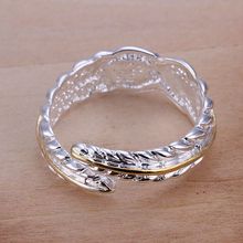 wholesale fine silver plated ring silver plated jewelry fashion gold feather rings for women/men SR020 2024 - buy cheap
