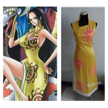 2017 Anime One piece character Boa Hancock cosplay dress Yellow sleeveless cheongsam Autumn 2024 - buy cheap