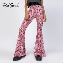 Pantalones elegantes de piel de serpiente para mujer, verano 2019, pantalones acampanados, pantalones casuales de cintura alta para mujer, pantalones de piel de serpiente impresa 2024 - compra barato