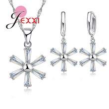 Shiny 925 Sterling Silver Necklaces Earrings Women Jewelry Sets With Full Clear White Cubic Zirconia Crystal Hot Sale 2024 - buy cheap