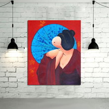 Free Shipping Modern Figure Painting Chubby Women with Umbrella Canvas Oil Painting On Canvas Wall Art Decoration Art Picture 2024 - buy cheap