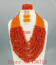 Nueva llegada africano nigeriano boda cuentas Coral conjuntos de joyas Africana perlas collar de Coral pendientes de pulsera conjuntos HD101-2 2024 - compra barato