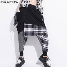 Calça feminina de harém hip hop, moda urbana, virilha solta, com retalhos, para dança da rua 2024 - compre barato