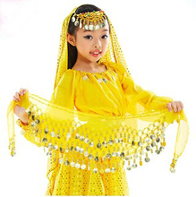 Free-shipping popular simple belly dance Hip Scarf  for Children show nice 3 rows kid coins Belt wholesale 2024 - buy cheap
