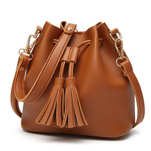 Solid PU Leather Women Handbags PU Leather Shoulder Bags Female Tassel Casual Tote Bag Drawstring Crossbody Bag Bucket 2024 - buy cheap