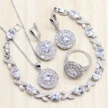 Silver Color Jewelry Sets Pure White Cubic Zircon Round Earrings/Pendant/Necklace/Ring Bracelet for women Free Gift Box 2024 - buy cheap