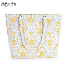 Rdywbu Floral Printed Tote Handbag Female Reusable Large Capacity Canvas Shoulder Bag Girls Summer Beach Bag With Rope B789 2024 - buy cheap