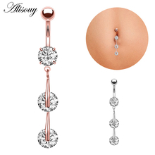 Alisouy 1pc Rhonestone Pendant Belly Piercing Ring  color Rose Gold Stainless Steel Dangle Belly Button Rings Navel Body Jewelry 2024 - buy cheap