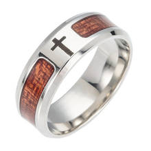 Unisex Wood Inlaid Stainless Steel Tree of Life Cross Finger Ring Jewelry Gift 2024 - buy cheap