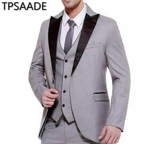 Gray Business Party Men Suits Groom Wear One Button 2019 Classic Black Peaked Lapel Wedding Grooms Tuxedos (Jacket + Vest+Pants) 2024 - buy cheap