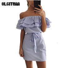 Off Shoulder Strapless Summer Dress for Female New Striped Ruffles Short Party Dress Casual Beach Sundress DR157 2024 - buy cheap