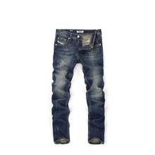 Famous Fashion Designer Jeans Men Straight Dark Blue Color Printed Mens Jeans Ripped Jeans 100% Cotton 2024 - buy cheap