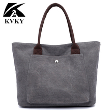 Kvky bolsa tote de lona reutilizável feminina, bolsa casual simples para compras, de ombro, cor bege para mulheres 2024 - compre barato
