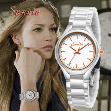 SUNKTA-relojes de cuarzo de cerámica blanca para mujer, reloj de lujo de marca superior, estilo Simple, resistente al agua, nuevo 2024 - compra barato
