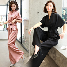 Summer women two piece sets 2021 new lady V-neck batwing sleeve top blouse and wide leg trousers woman 2 piece sets 2024 - buy cheap