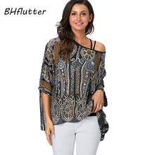 BHflutter Chic Snake Print Blouse Women Fashion Sexy Off Shoulder Summer Tops Batwing Casual Chiffon Blouses Shirts Blusas Mujer 2024 - buy cheap