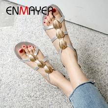 ENMAYER 2019 New Arrival  PU  Basic  Casual  Woman Sandals  Summer  Solid  Buckle Strap Size 34-43 LY2484 2024 - buy cheap