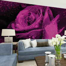 Papel tapiz de Mural personalizado 3D, murales estéreo no tejidos para dormitorio, sala de estar, Fondo de TV, rollos de papel pintado con foto 3D de flores rosa púrpura 2024 - compra barato