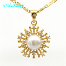 New noble 18KGP  Freshwater real pearl genuine  Inlay CZ A flower Fashion Jewelry  Gift pendant necklace free chain 2024 - buy cheap