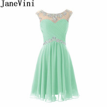 JaneVini 2019 Mint Short Homecoming Dresses With Crystals Illusion Chiffon Prom Gowns Bead Open Back Grade 8 Graduation Dresses 2024 - buy cheap