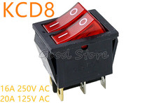 1PCS KCD8 6PIN 16A 250V 20A 125V Red Double Light Switch Rocker Switch Waterproof ON-OFF Boat Power Switch 2024 - buy cheap