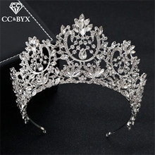 CC wedding jewelry big crown tiara hairbands luxury shine rhinestone engagement hair accessories for bridal hollow design XY348 2024 - buy cheap