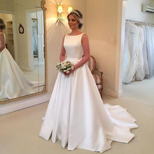 Simple Plain Satin Wedding Dresses 2020 Bow Backless White Ivory Vestido de Noiva Bridal Dresses Scoop Reflective Wedding Gown 2024 - buy cheap