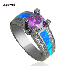 Круглый Кристальный Дизайн Специальный стиль синий огненный опал серебряные штампованные ювелирные изделия кольца с кристаллами США Размер #5 #6 #7 #8 #9 OR728A 2024 - купить недорого