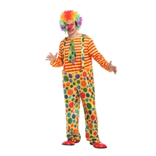 Adult Men Polka Dot Clown Costume with Steel Ring Halloween Purim Party Carnival New Year Masquerade Cosplay Outfit 2024 - buy cheap