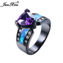 JUNXIN-Anillo de ópalo de Fuego Azul para hombre y mujer, joyería de moda, anillo negro, dorado y morado, anillos de compromiso de boda Vintage 2024 - compra barato