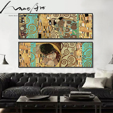 Póster Artístico de pared para decoración del hogar, carteles e impresiones de arte en lienzo para sala de estar y quadros, artistas Gustav Klimt el beso 2024 - compra barato