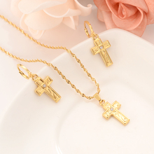 gold cz cross Pendant Necklace chain Earrings sets Jewelry Gold Christian jewelry sets for women girl Best Jesus Gifts souvenir 2024 - buy cheap