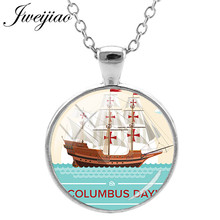 JWEIJIAO Columbus Day Necklace Pendant Round Glass Cabochon Time Gems Charms For Woman Men Souvenir Gift CO02 2024 - buy cheap