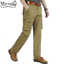 Mwxsd calça masculina casual de algodão, calça militar masculina com muitos bolsos cargo, calça de alta qualidade 2024 - compre barato