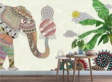 Hand-painted background wall of Thai elephant bar and restaurant decorated with wallpaper murals 2024 - buy cheap