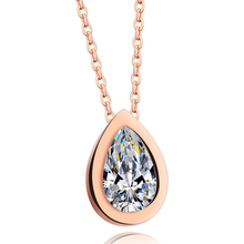 Fashion Rose Gold Color Stainless Steel Clear Crystal Water Drop Pendant Necklace Zircon Necklaces & Pendants For Women 2024 - buy cheap