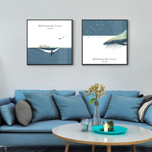 Dibujo azul de estilo nórdico, ballena con cita, lienzo, póster con impresión estilo cuadro, imágenes artísticas de pared modernas para sala de estar, dormitorio, comedor 2024 - compra barato
