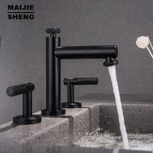 Grifo de lavabo de doble manija para baño, mezclador de agua fría y caliente en cascada, negro, negro 2024 - compra barato